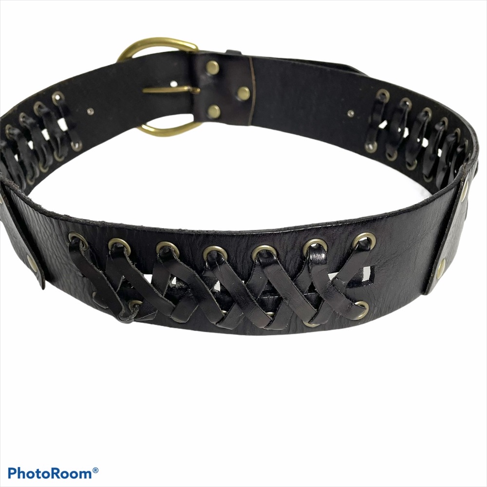 Leather Belt Lace & Stud Detail Brown Western M